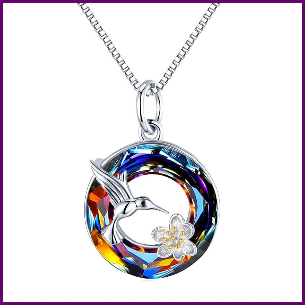 925 Sterling Silver Hummingbird Crystal Pendant Necklace 18" Chain Gift Box